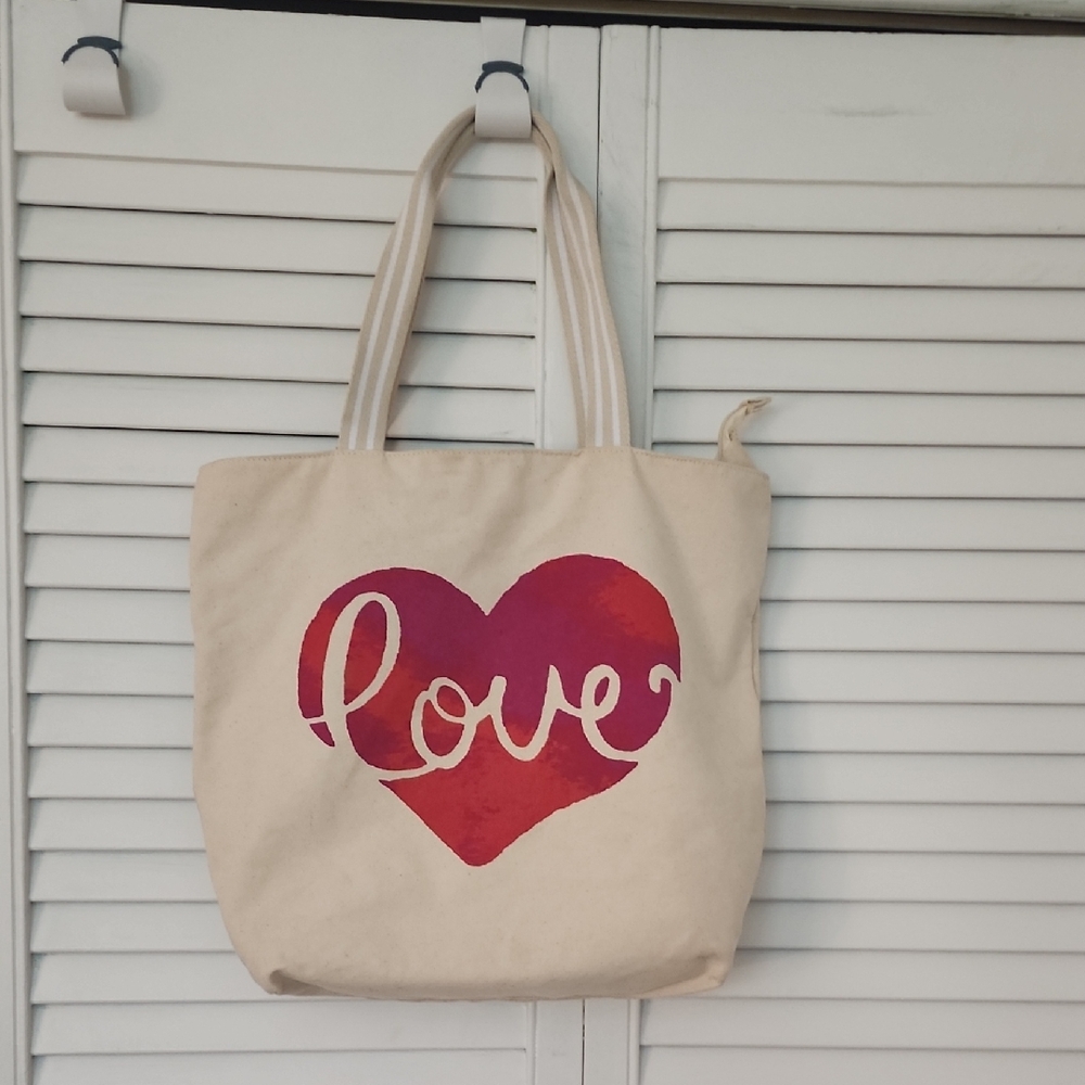 Bath & Body Works Cream and Red Heart Tote Bag